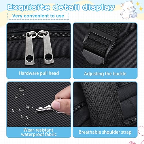 Miniatura 4 de Linda mochila para la escuela, niñas, niños, mochila escolar estética para mujeres, mochila de viaje para computadora portátil y niños, Negro