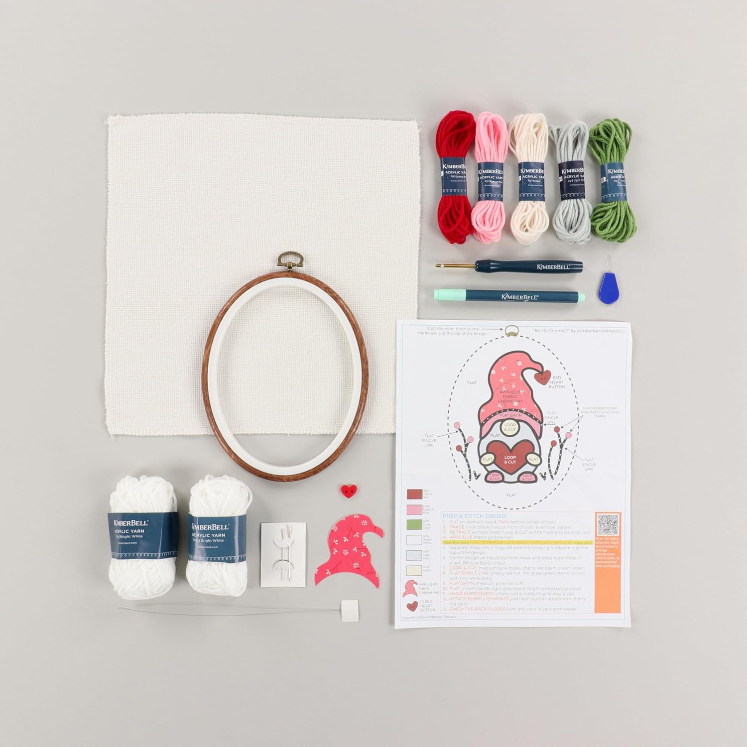 Kimberbell Punch Needle Kit - Be My Gnomie – Complete Punch Needle Set with Tool, Monks Cloth, Yarn, Frame, Fabric & Reusable Project Bag | Adorable Gnome Embroidery Kit