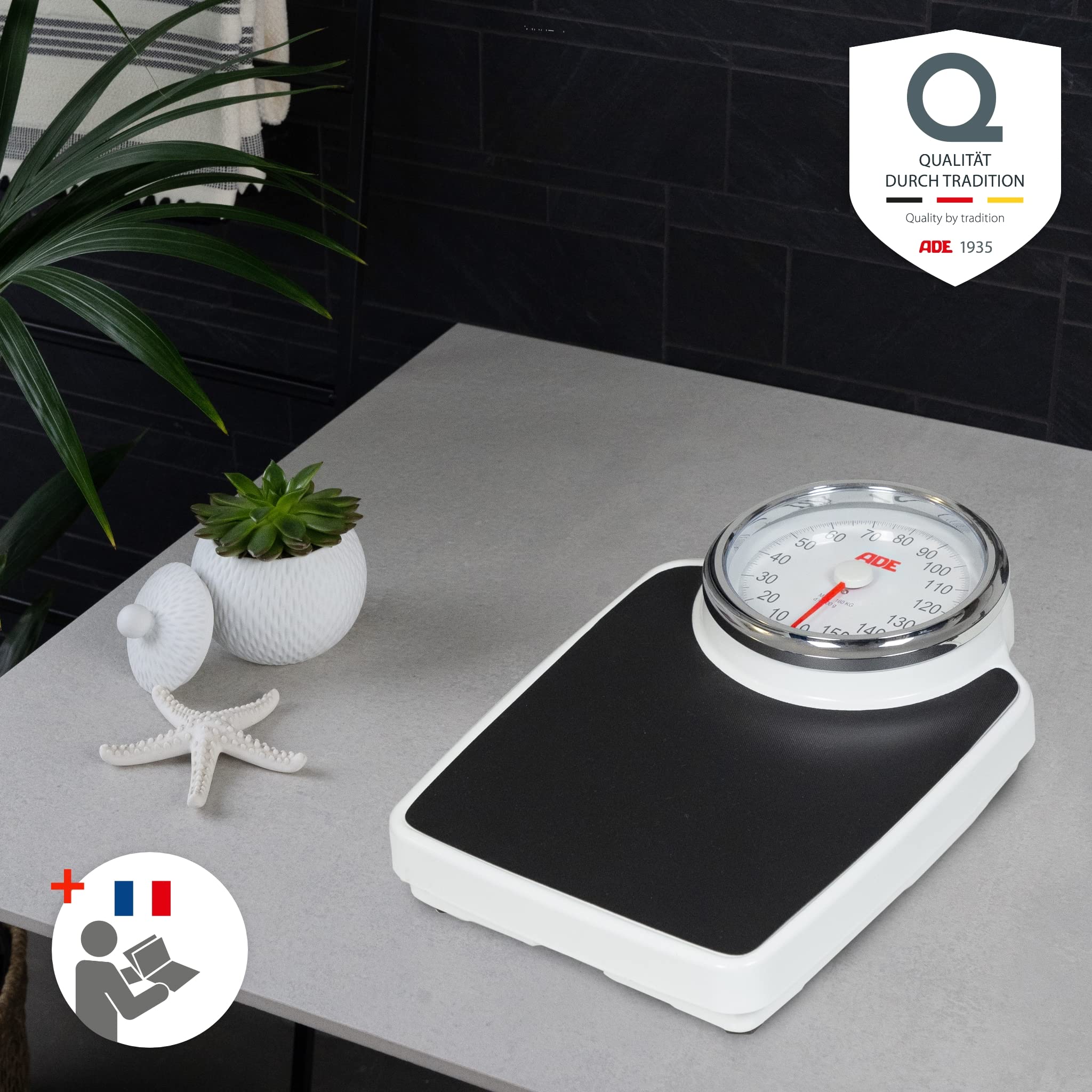 ADE Pèse-personne mécanique/analogique Clinica | XL particulièrement précis | Design classique du pèse-personne | Grande surface de pesée antidérapante | Look rétro