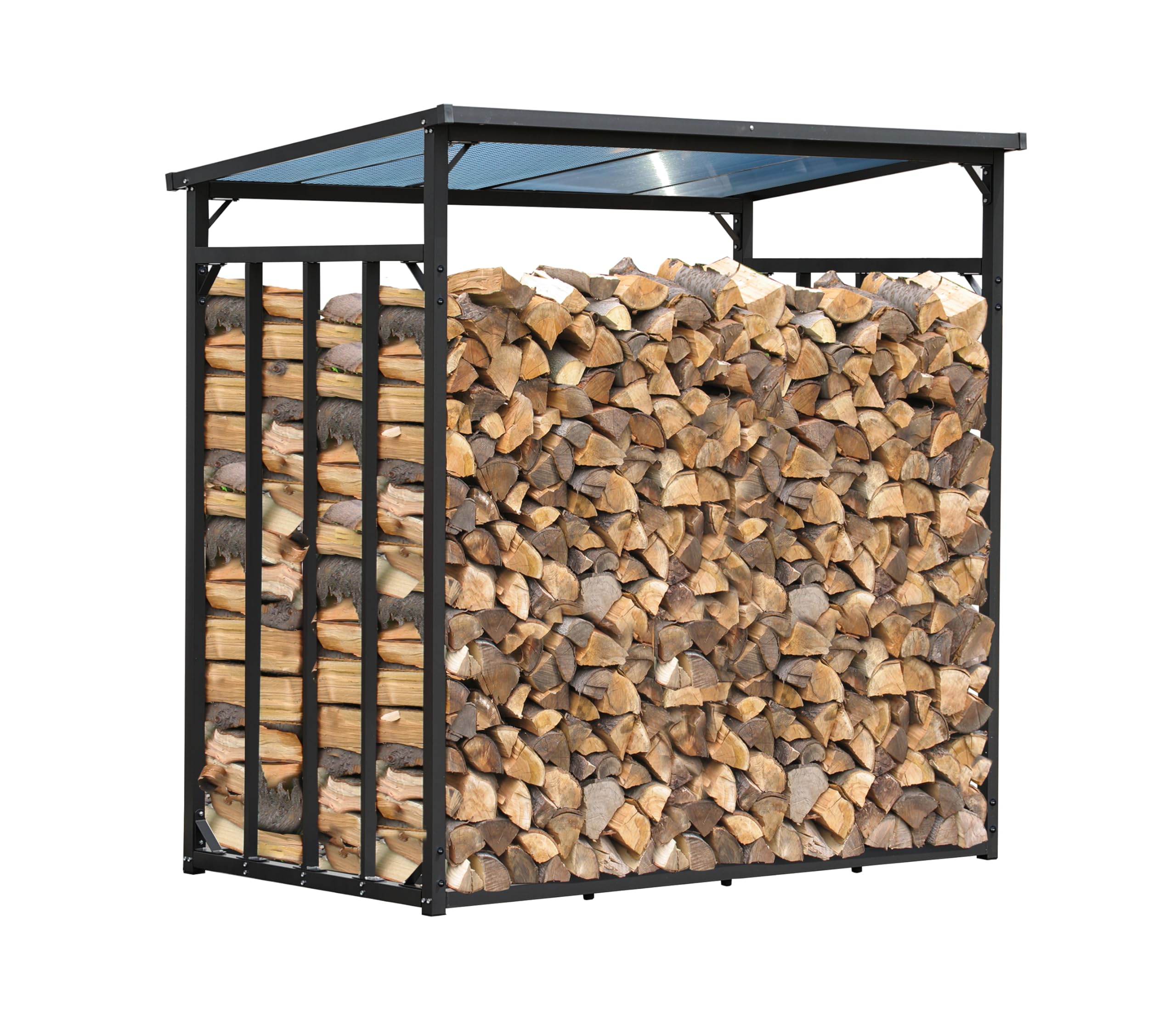 Étagère d'extérieur en métal pour bois de cheminée 185 x 100 x 185 cm Acier 30 mm Anthracite Résistant aux intempéries Capacité 3,5 m³