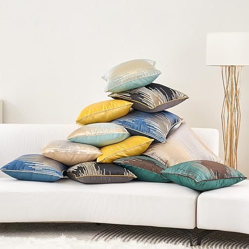 Miniatura 7 de Aeckself Paquete de 2 fundas de almohada cuadradas de jacquard de alta precisión modernas con rayas geométricas decorativas, funda de cojín suave y