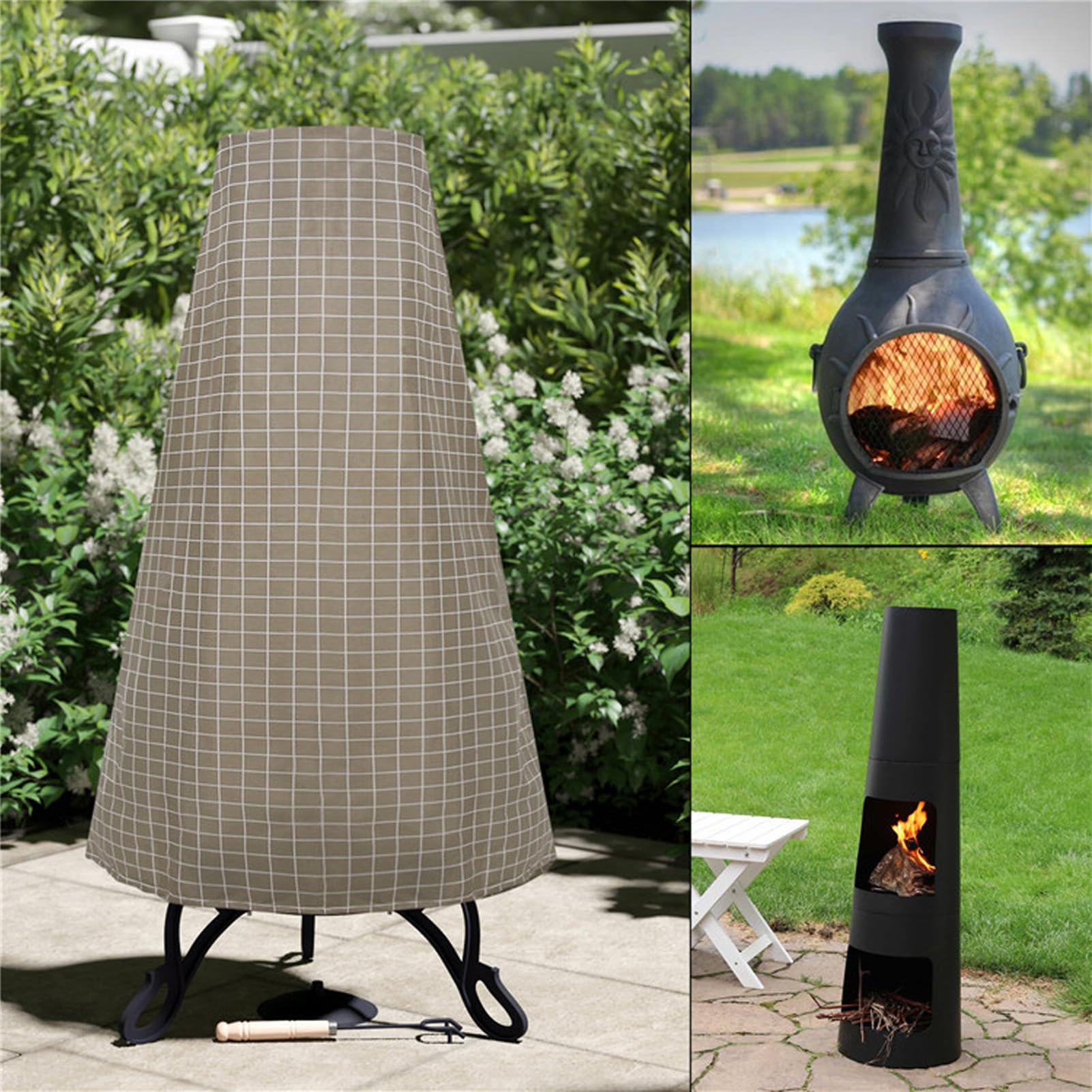 Chiminea Covers Waterproof Dust Prevention 210D Oxford Cloth Patio Chiminea Fire Pit Cover for Gardens Balconies (NYSUZHOUJIFH3Y4t94-12)