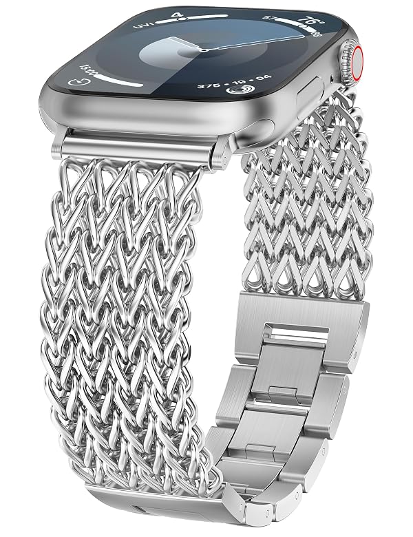 TOYOUTHS Compatible with Apple Watch Band 38/40/41/42mm Women Dressy Stainless Steel Metal Gold Chain Strap Designer Cowboy Style Link Bracelet for iWatch Series 11 10 9 8 7 6 5 4 SE 3 2 1, Silver by TOYOUTHS - Used condition - CA$17.77
