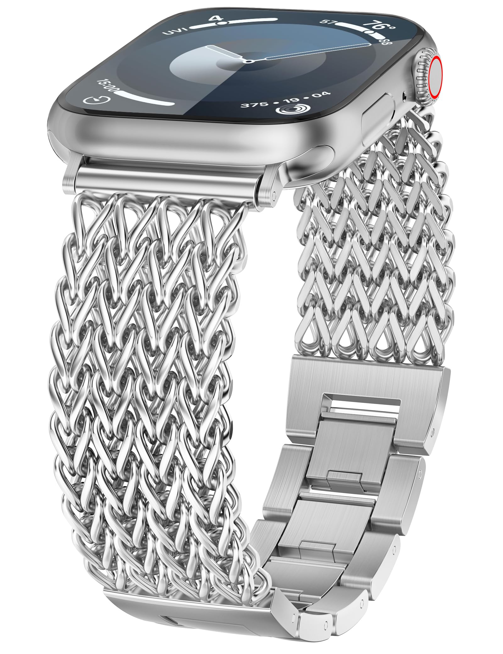 Minyee Compatible with Apple Watch Band 41/40/38/44/45/46/49/42mm Women, Dressy Stainless Steel Metal Adjustable Chain Strap Link Bracelet Wristband