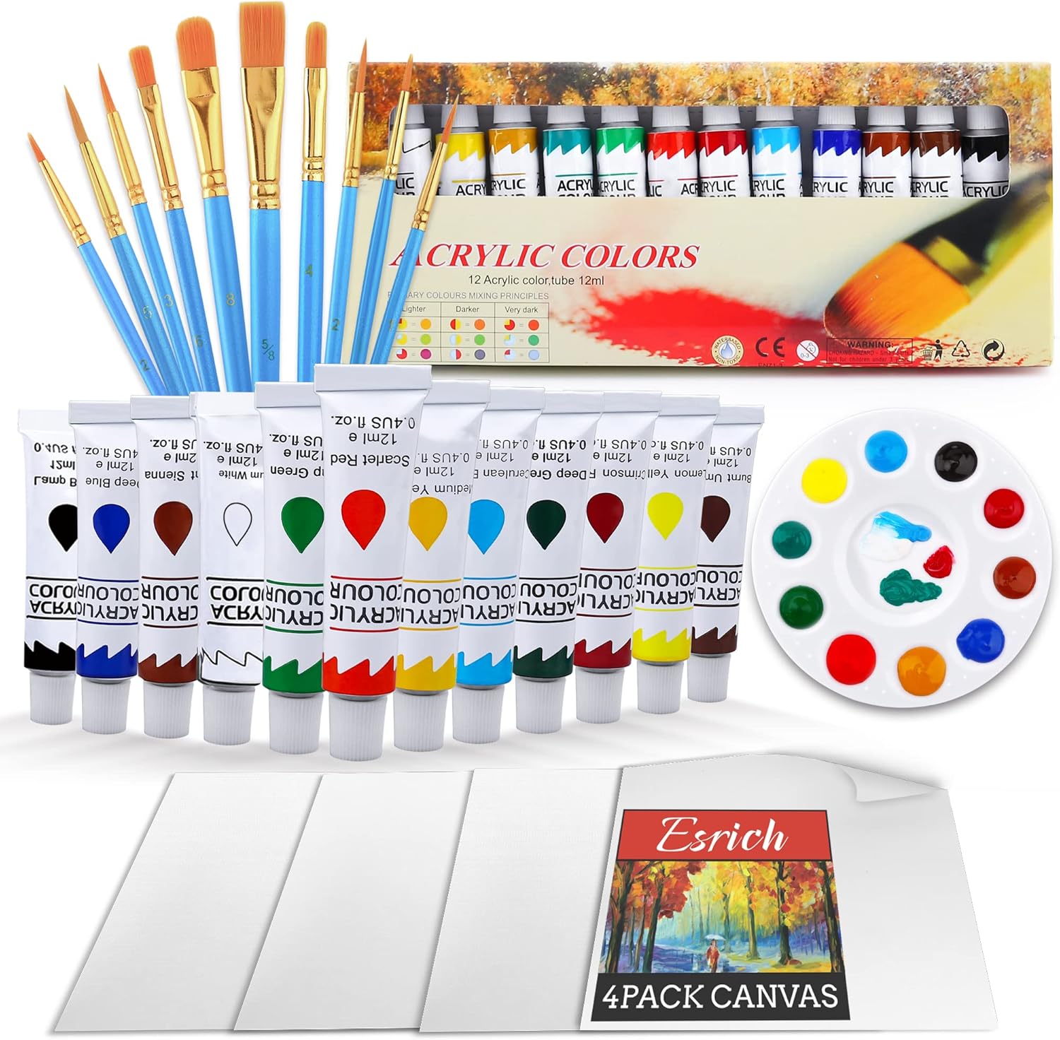 Acrylic Paint Set,77 PCS Professional Paint Supplies with Paint Brushes, Acrylic Paint,Table Easel, Canvases, Painting Pads, Palette, Paint Knives, Brush Cup and Art Sponge for Hobbyists and Beginners