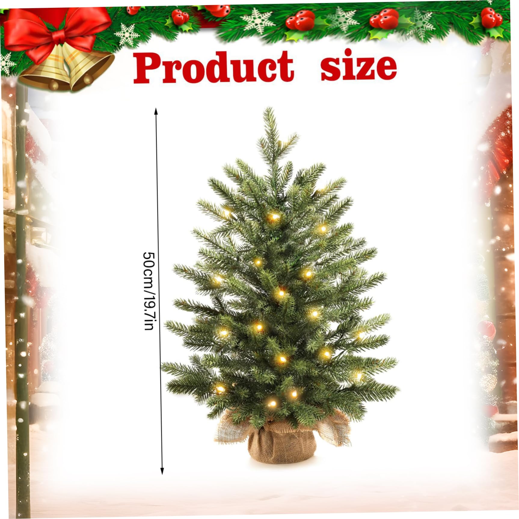 Piccolo albero di Natale con luci Decorazioni da tavola natalizie floccate realistiche da 18 pollici squisite per casa, ufficio, negozio