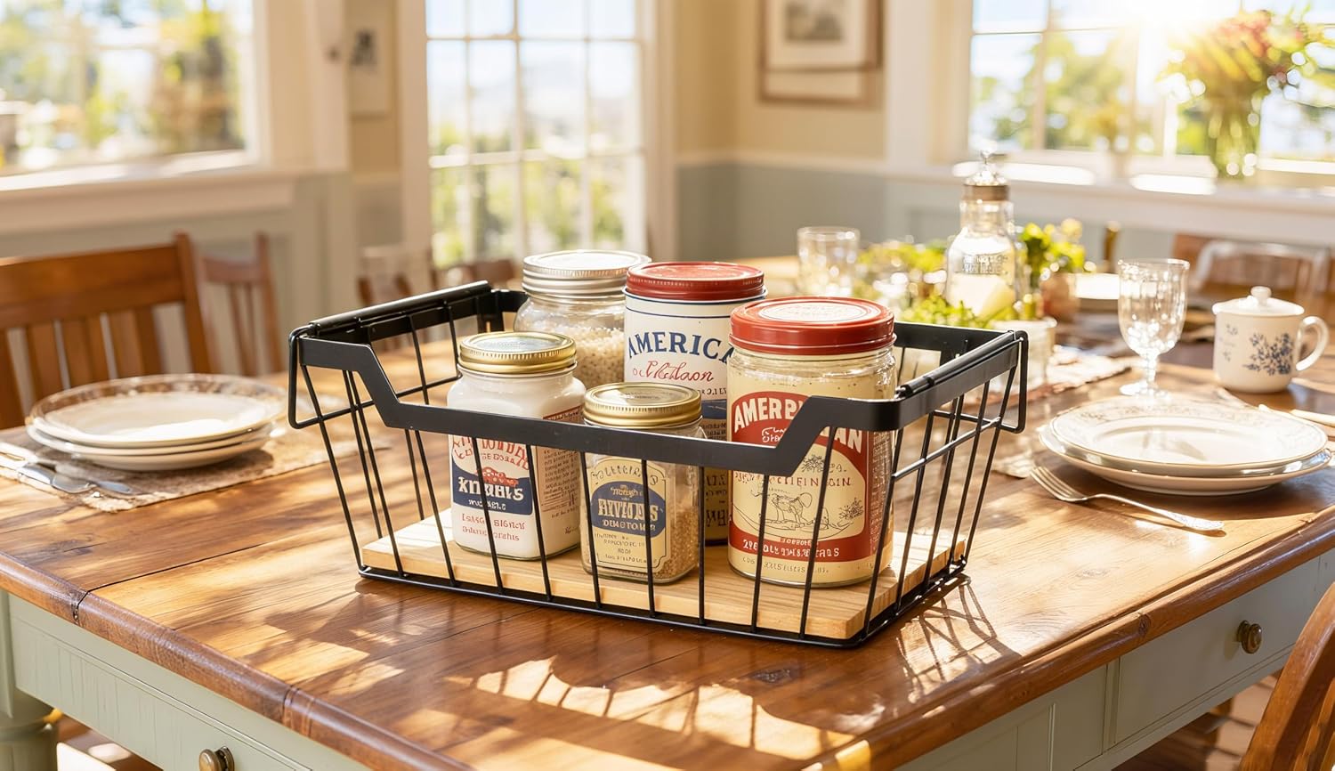 ShabbyDecor Metal Wire Basket with Handles Storage Organizer Stackable Organizing bin for Cabinet Shelf Countertop Under Sink Pantry for Kitchen,Bathroom,Laundry Closet, 1 Pack image 5