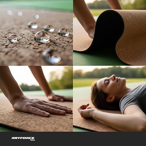 Miniatura 8 de Esterilla de yoga de corcho de alta calidad, amortiguación perfecta de 0.236 pulgadas, antideslizante, resistente al sudor, ecológica, con líneas de