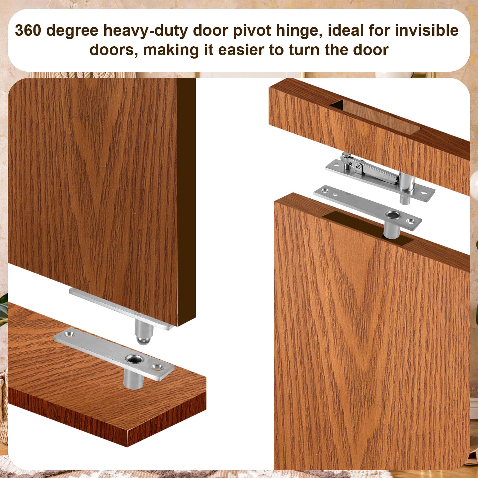 Buy FRMSAET Heavy Duty Stainless Steel Hidden Door Pivot Hinge System Furniture Hardware 360 Degree Rotation Wooden Invisible Door Hinges Set Up Down Shaft 1 Pack Small Black