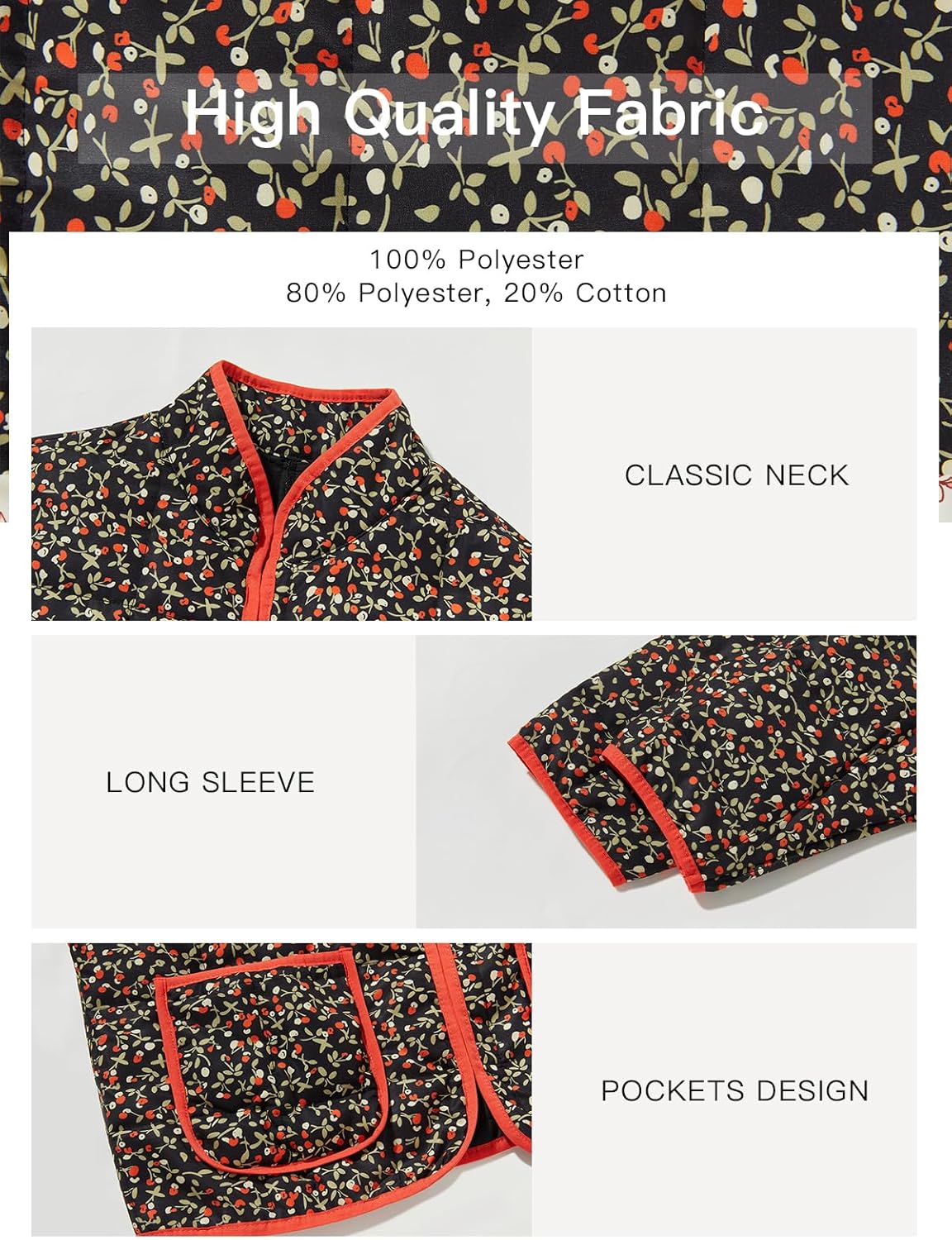 Tankaneo Womens Quilted Lightweight Jackets Floral Print Winter Coats Open Front Cardigan with Pockets - Image 5