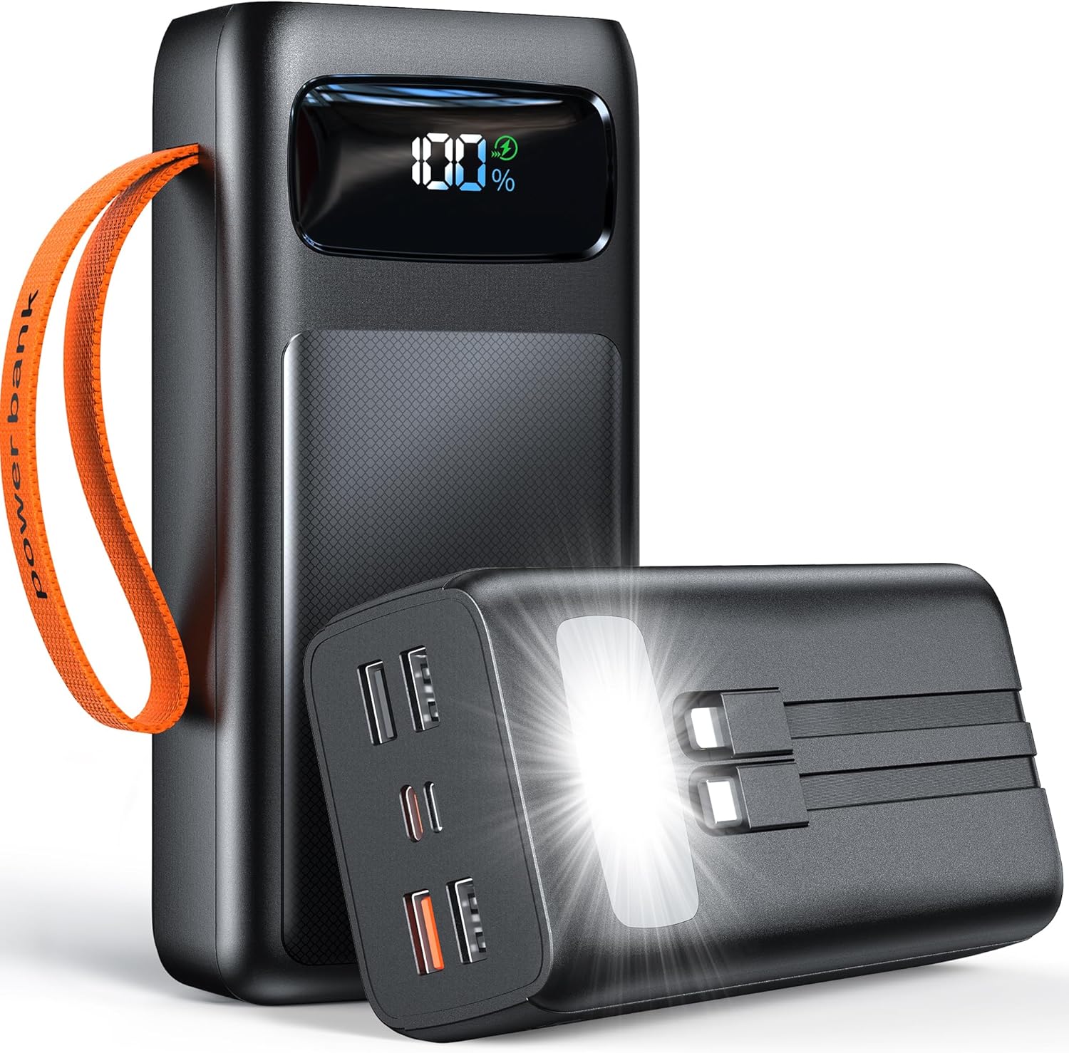 60000mAh Power Bank, 35W Powerbank Fast Charging with USB-C Cable, LED Display, 7 Outputs, LED Flashlight, Portable Charger for Smartphone, Tablet, Travel, Camping, Outdoor (Black)