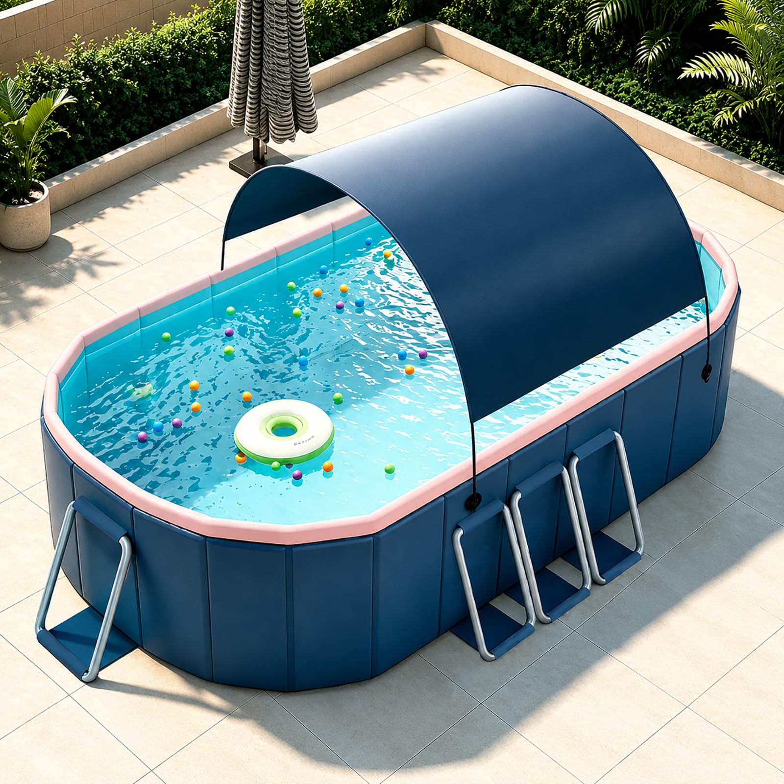 Piscina Familiare Fuori Terra con Parasole, Grande Piscina Rigida | Pareti Rinforzate e Struttura Stabile per un'Area Relax Più Fresca(3.6m/141in)