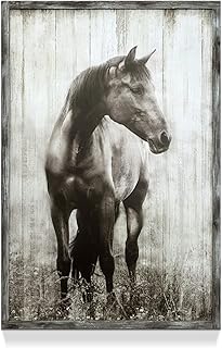 Vertical Horse Rustic Framed Painting: Wild Western Animal Wall Art - Fa...