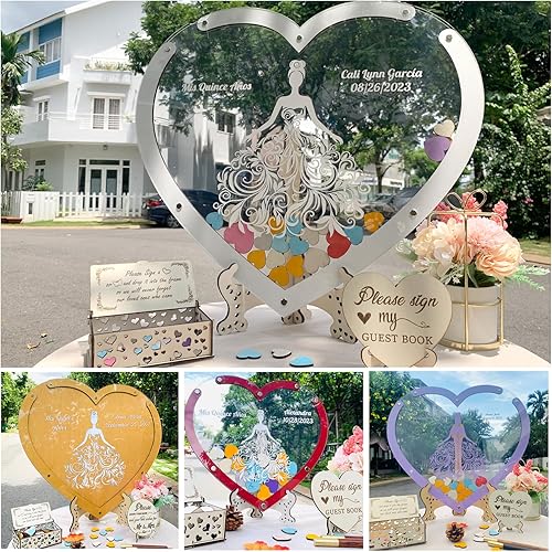 Miniatura 5 de Personalized Mis Quince Guest Book Alternative Gift for Daughter Sweet 15 Sweet 16 Guest Book - Customizable Heart Shaped Quinceanera Drop box Guest