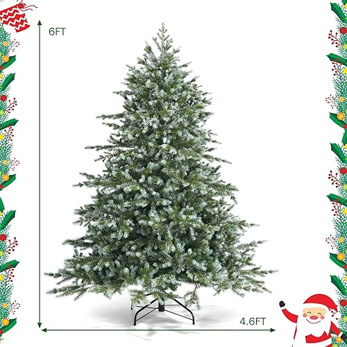 Miniatura 7 de Árbol de Navidad Happygrill, artificial, de 6 pies, siempre verde, con 892 puntas de rama, árbol mixto de PE y PVC, con soporte de metal incluido,