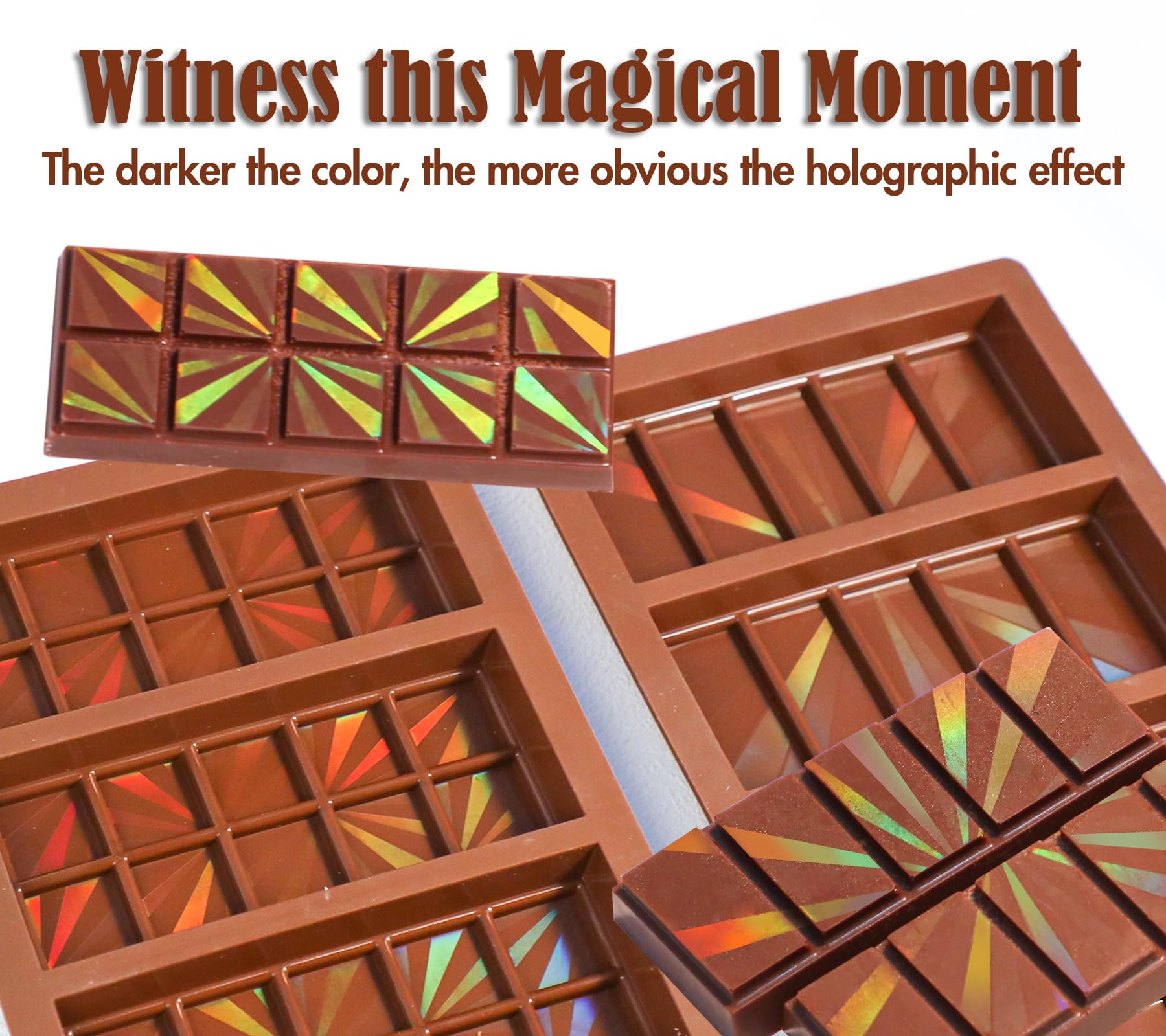 Webake Holographic Chocolate Mould Silicone Chocolate Bar Mould Pack of 2 Chocolate Silicone Mold, Brown - Image 3