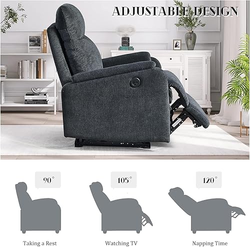 Miniatura 4 de SoarFlash Silla reclinable eléctrica para sala de estar, silla reclinable de tela moderna ajustable para el hogar con puerto de carga USB, silla
