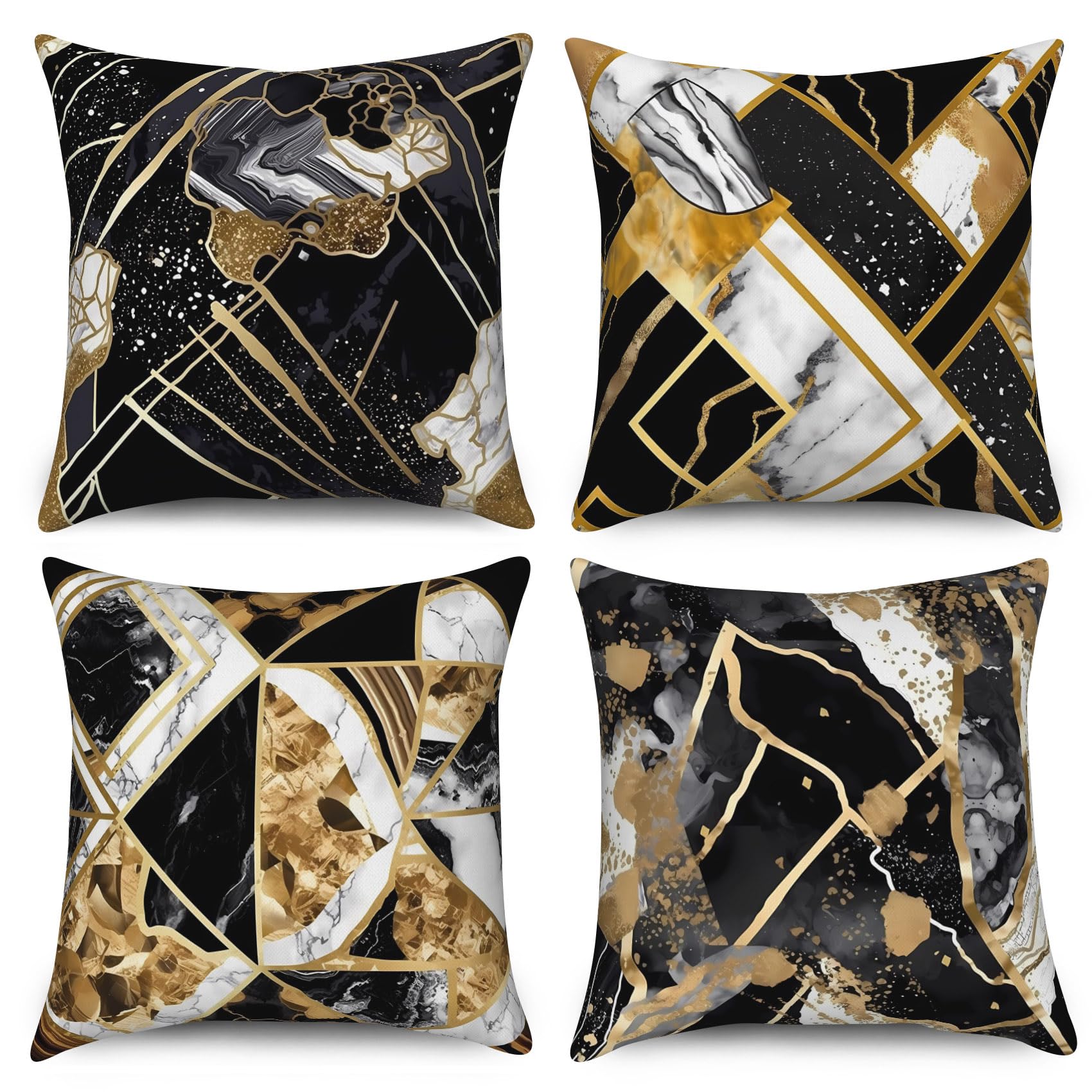 ASDCXZ Marble Cushion Cover Set of 4, 50x50 cm, Modern Black White Gold Marble Optic Sofa Deco Pillow Covers, Washable Polyester Flax Textile Upholstery
