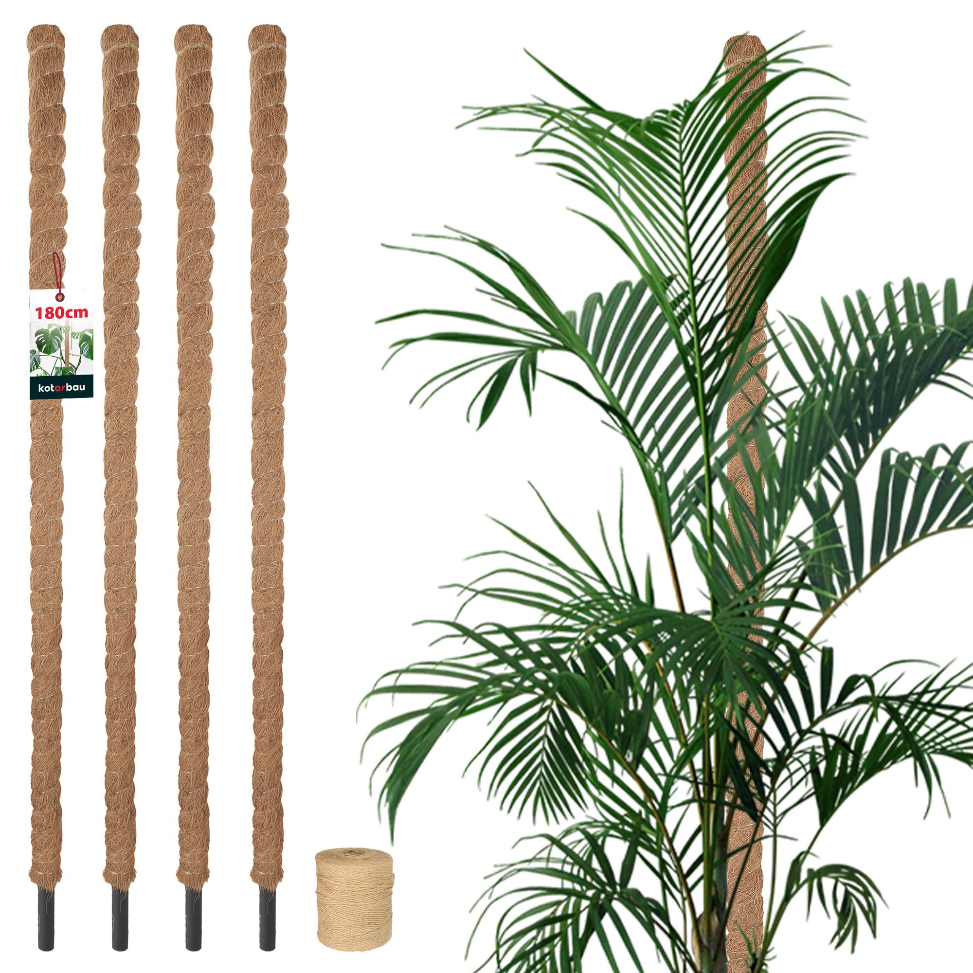 KOTARBAU® 4 uds Tutores para Plantas - Tutor Monstera - Fibra de Coco - ⌀ 3,2 x 180 cm - Marrón - Palos para Sujetar Plantas - Tutor Planta