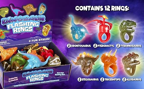 Miniatura 4 de Kangaroo Paquete de 12 anillos brillantes de dinosaurio, paquete de fiesta a granel para niños y adultos, suministros de fiesta que brillan en la