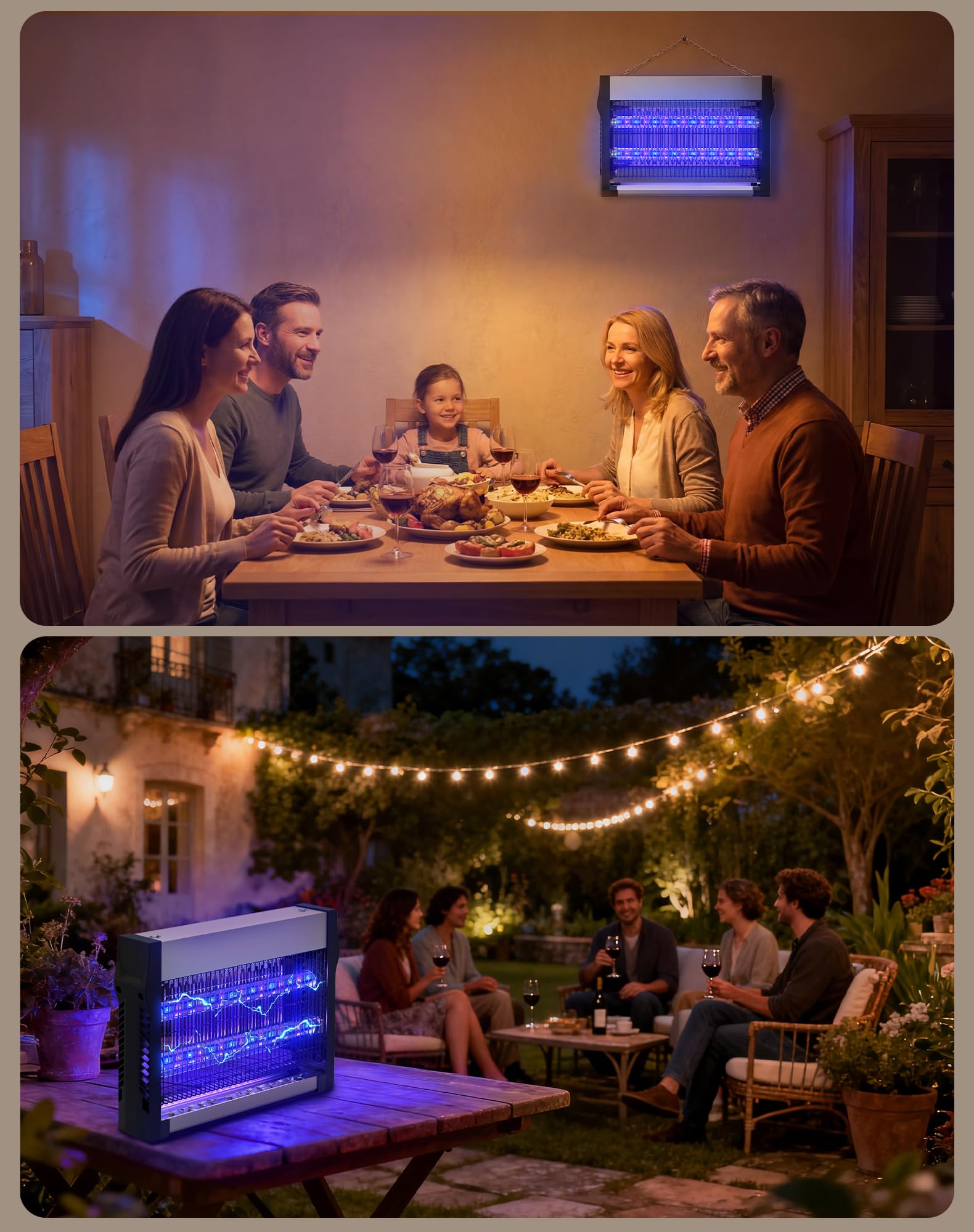 Lampe Anti Moustique 2500 V, Tue Mouche Électrique avec Tubes LED, Double Attraction UV, 80 m²
