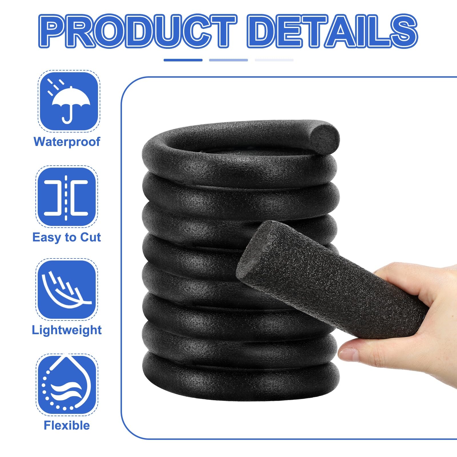 PATIKIL 1-31/32" Inch(50mm) Diameter x 6.56 Feet Backer Rod for Gaps and Joints 2 Pcs Foam Rope Caulk Crack Joint Filler Roll Seal Weather Strip for Home Construction Black - Image 3