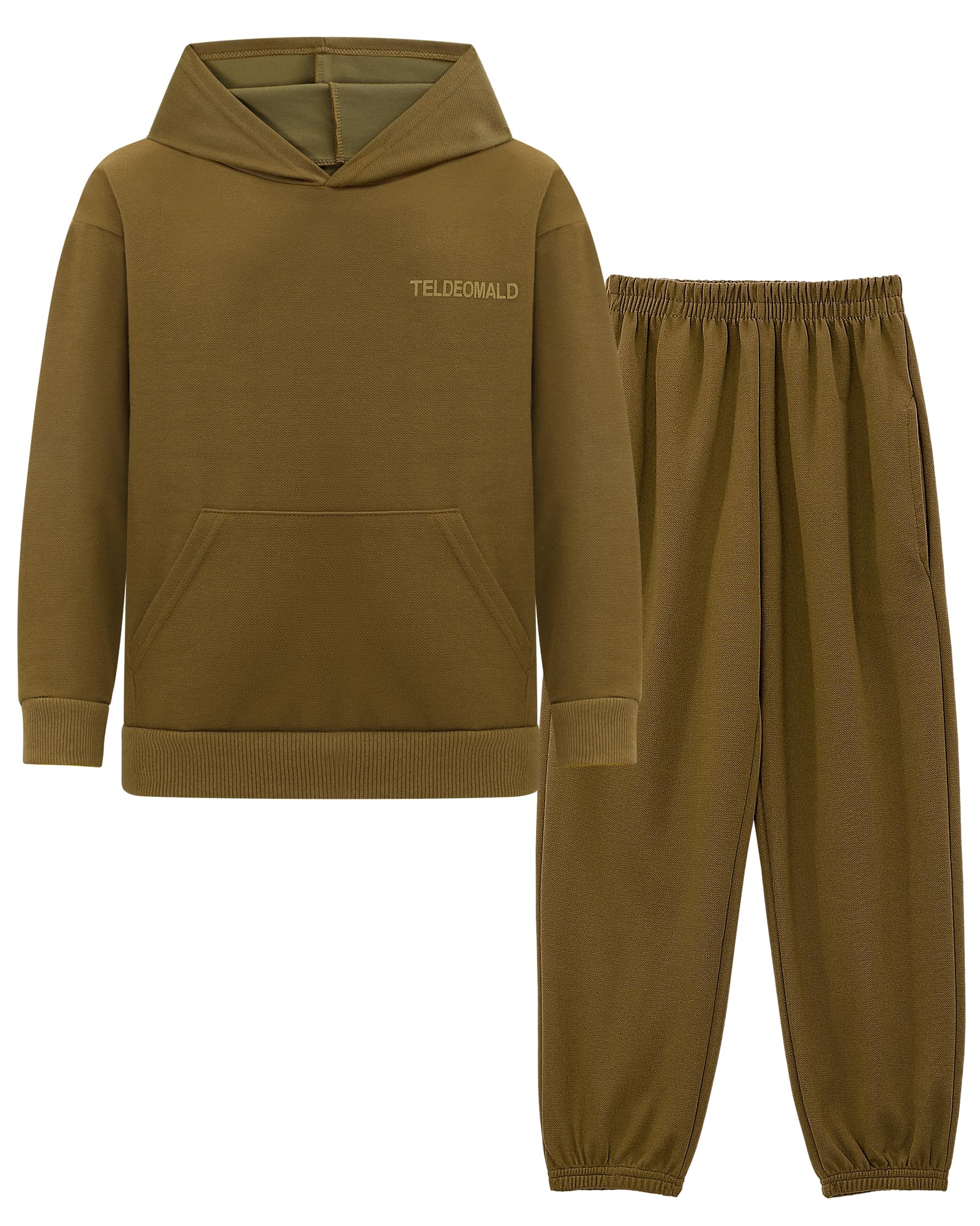 KAKU NANU Kinder Trainingsanzug Jogginganzug Jungen Sportanzug Kapuzenpullover und Jogginghose,Bund mit Gummizug und großen Taschen Grau/Braun,Größen 104-158