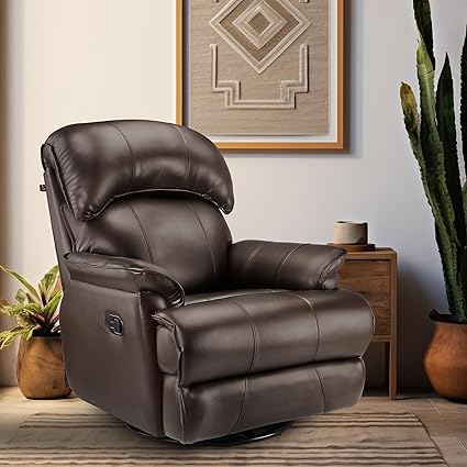 Little NAP LIVO Soft Leatherette Single Manual Rocking & Revolving Recliner | Padded 1 Seater Aaram Sofa | Relaxing Chair for Home Office Living Bed Room | 3 Year Warranty | Brown