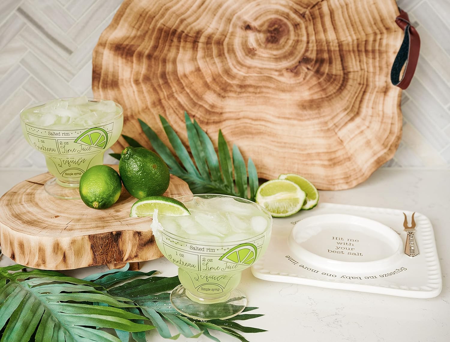 Mud Pie Stemless Margarita Glass with Ingredients, 6 Piece Set, Clear