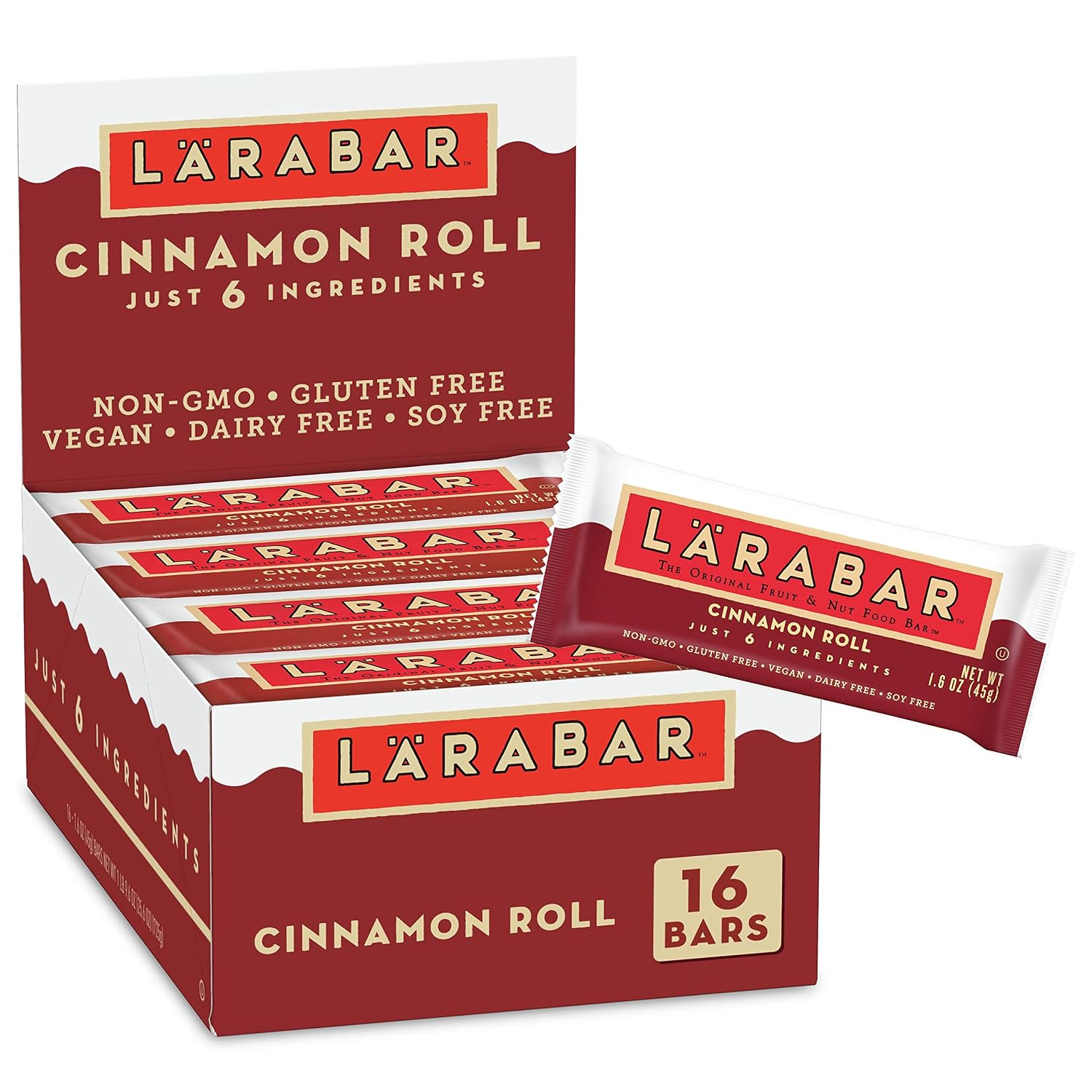 Food Should Taste Good Larabar Cinnamon Roll, Gluten Free Vegan Fruit & Nut Bar, 1.6 oz Bars, 16 Ct