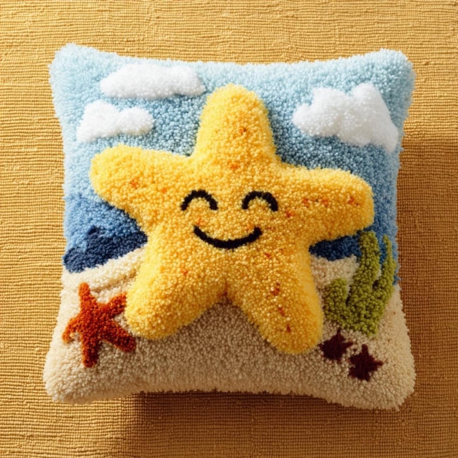WallustrioaW 43x43cm Latch Hook Embroidery Cushion Kit,Cartoon Starfish