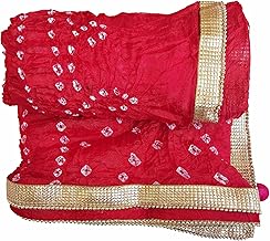 PK HUB Women's Jaipuri Art Silk Bandhej Rajasthani Bandhani Multi Dupatta with Gota Patti Lace.