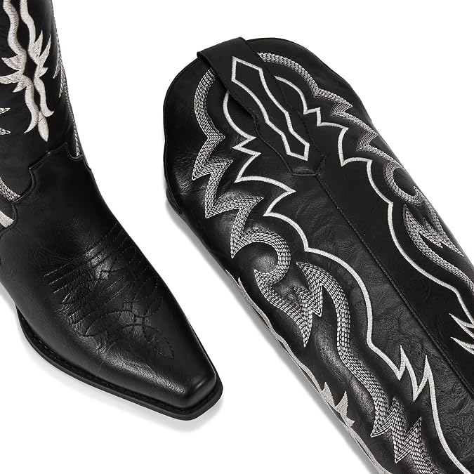 wetkiss Cowboy Boots for Women Knee High, Low Heeled Stable and Comfortable