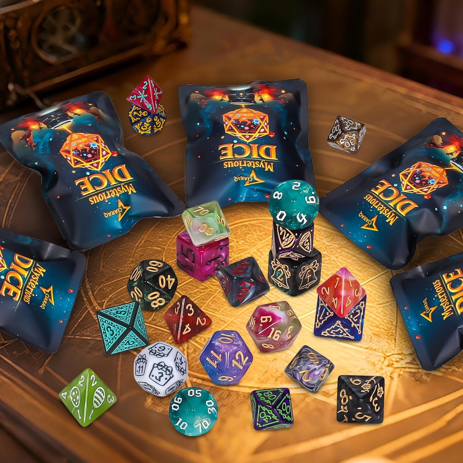 CiaraQ Polyhedral Dice Set - DND Role Playing Dice for Dungeons and Dragons RPG Table Games, Random Color, 7pcs