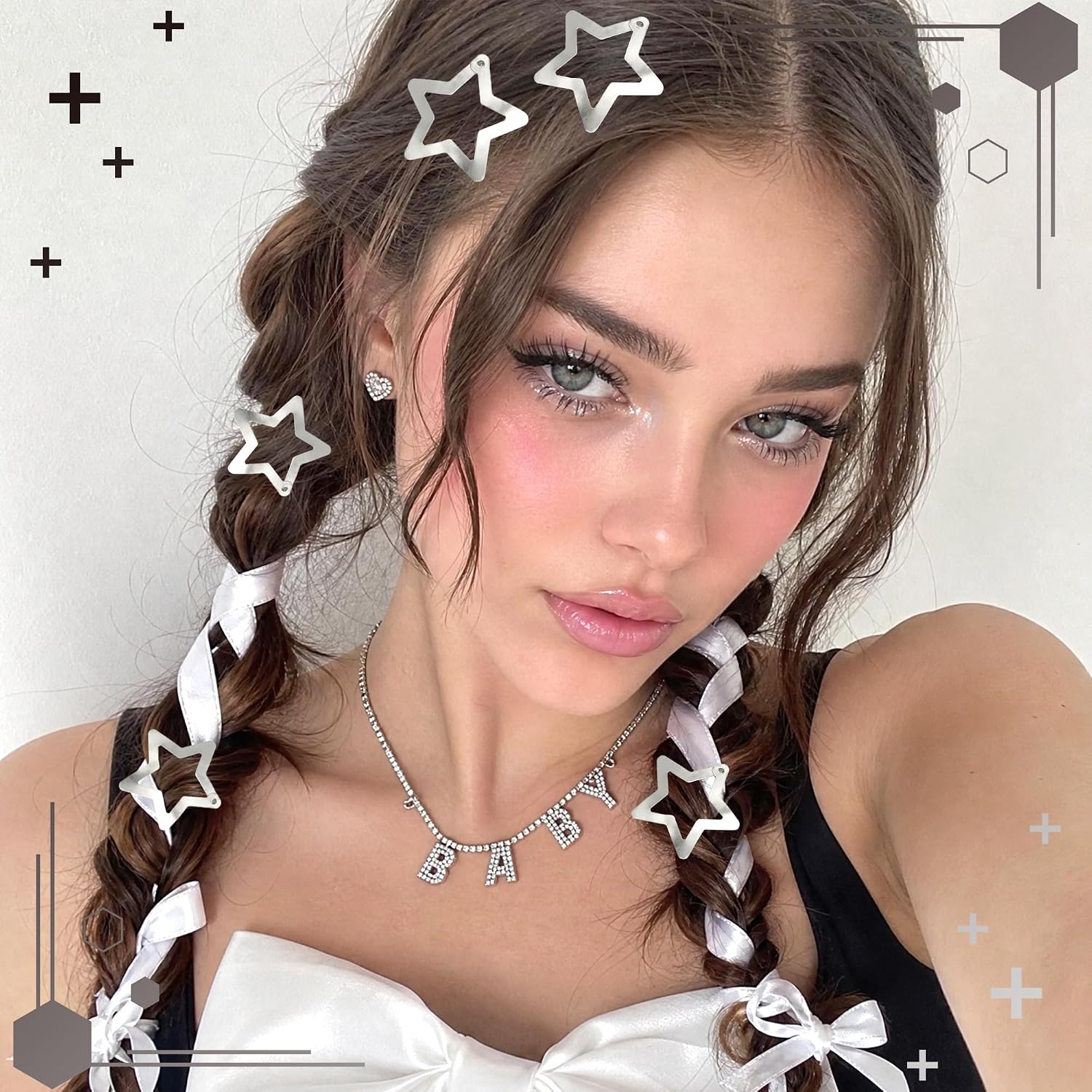 NAISKA 24PCS Star Hair Clips 2000s Y2K Hair Barrettes Silver Non Snap Clips for Cool Girls Metal Pins Star Alligator Clip Rave Hair Accessories for Women Girls image 3