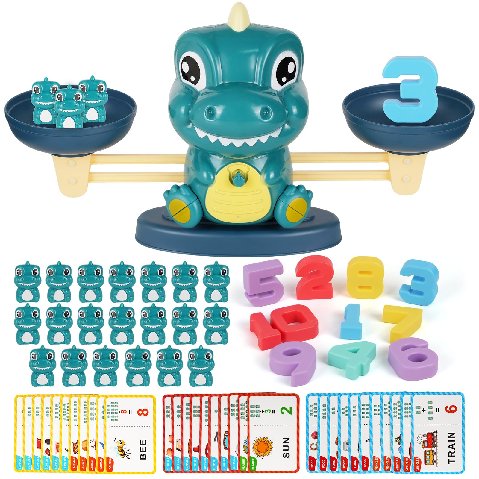 ISMETACU Dinosaur Balance Toy for Kids – Montessori Math Game and Counting Tool for Preschool Learning, Educational Activity Set for 3 Year Old and Up