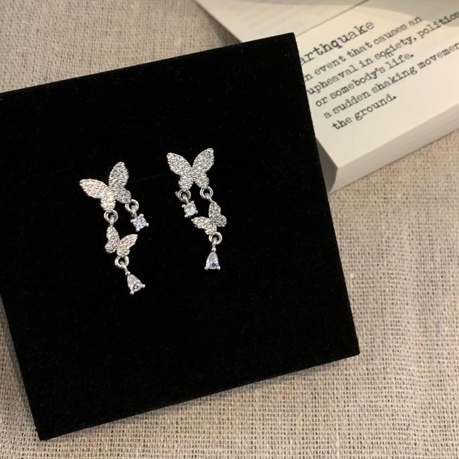 18K Gold Plated Sterling Silver Butterfly Drop Earrings with Cubic Zirconia – Statement Dainty Sparkling Stud Dangle Earrings for Women - Image 2