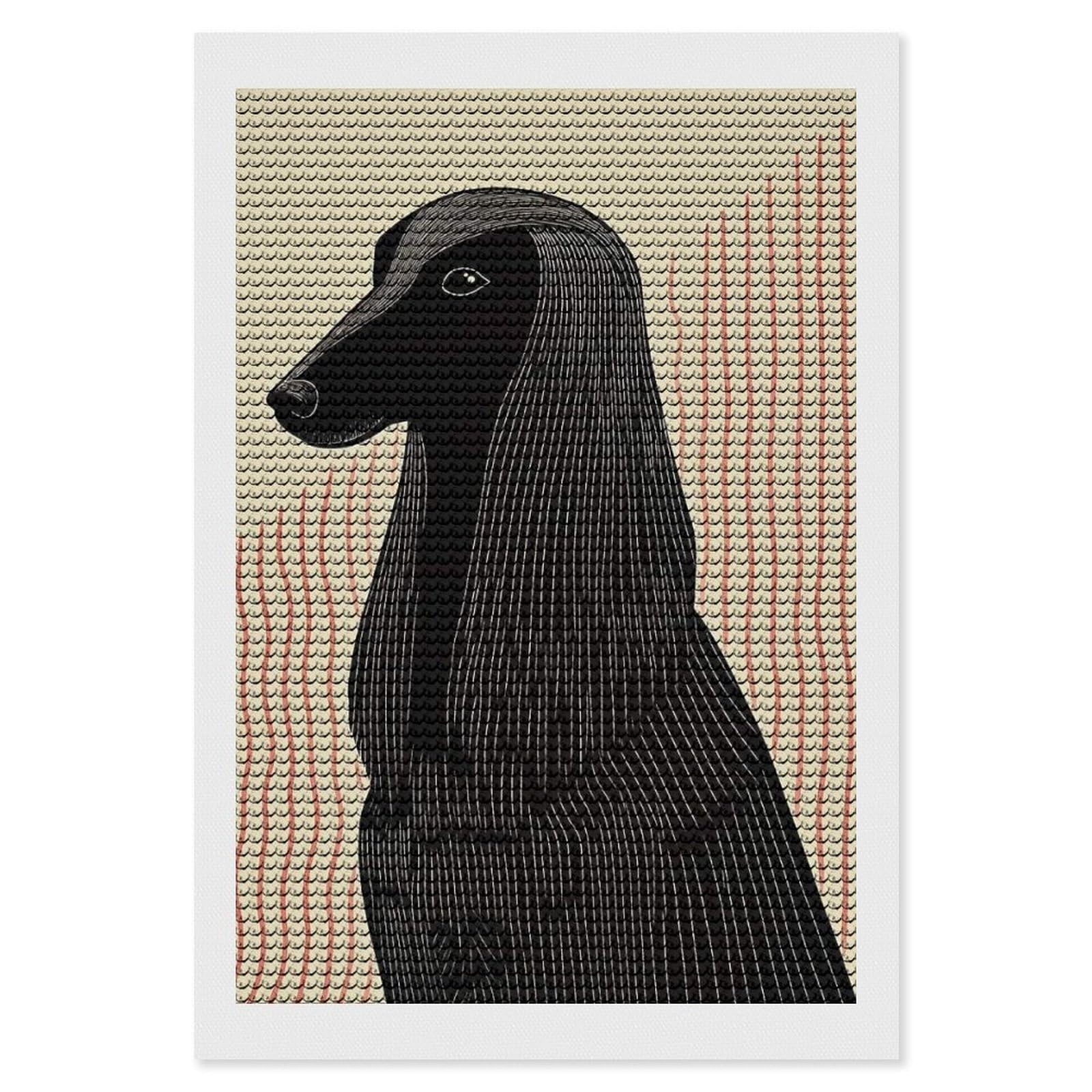 Junmoney Black Dog Line Art DIY Diamond Art Canvas Kit 8"x12", Decorate Your Room, Sparkling Round Gems, Fun Craft Experience, Farmhouse Decor