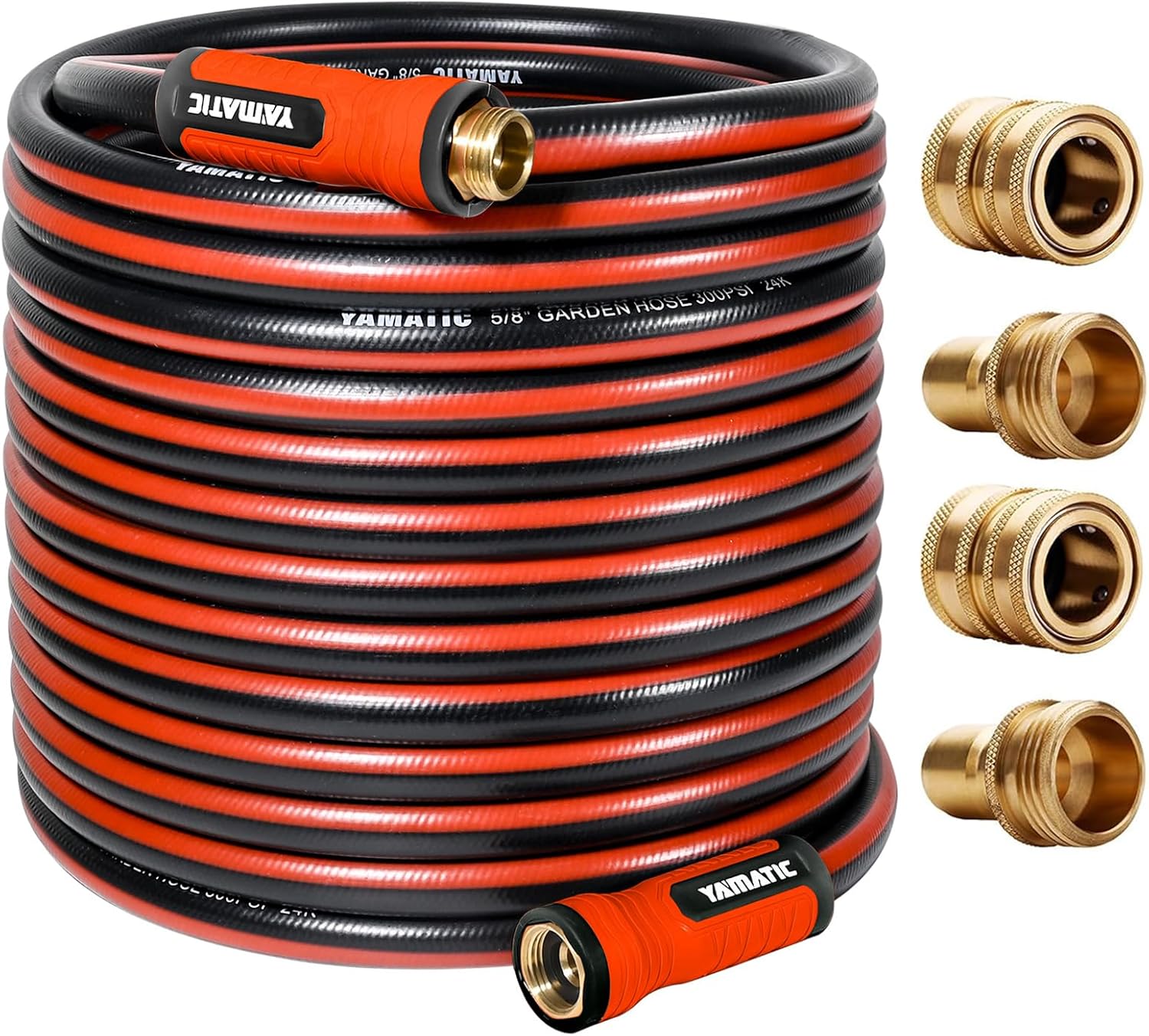 YAMATIC Garden Hose 100ft x 5/8", Ultra Durable Water Hose with Quick Connector, Kink Resistant, Soild Brass 3/4" Connection Fittings, Leak Proof for Gardening, Agriculture
