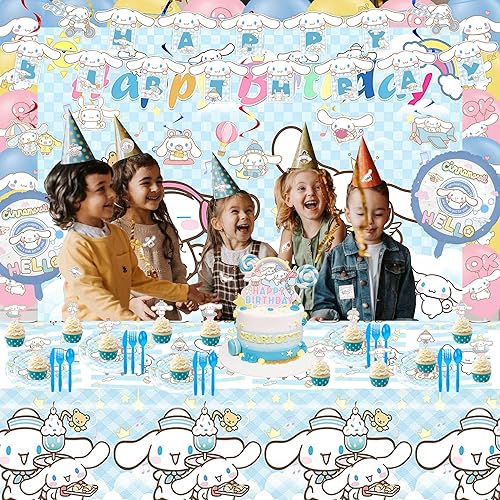 Miniatura 6 de Decoraciones de cumpleaños kawaii, suministros de fiesta de perro lindo incluyen pancarta de feliz cumpleaños, remolinos colgantes, telón de fondo,