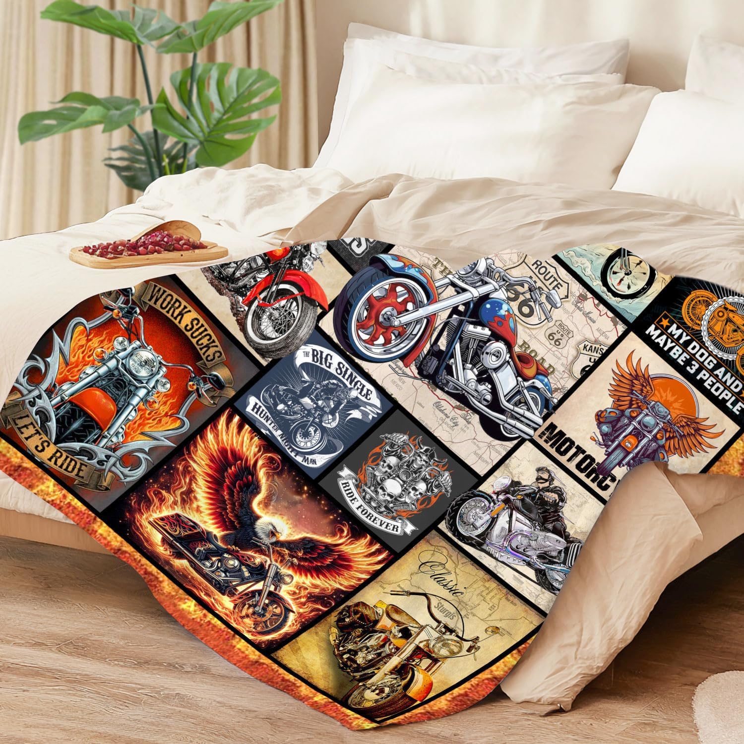 Motorcycle Gifts for Men Women Kids Boys, Super Soft Vintage Cool Motorcycle Decor Blanket Gifts for Motorcycles Riders Lovers, Cozy Warm Fuzzy Plush Fleece Flannel Blankets 50"x40" for Couch Bedding - Image 6