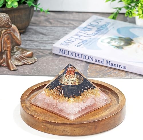 Miniatura 7 de Orgonite Crystal Orgone Pyramid for Triple Health Protection with Black Tourmaline, Citrine and Rose Quartz – Positive Energy Generator for Healing