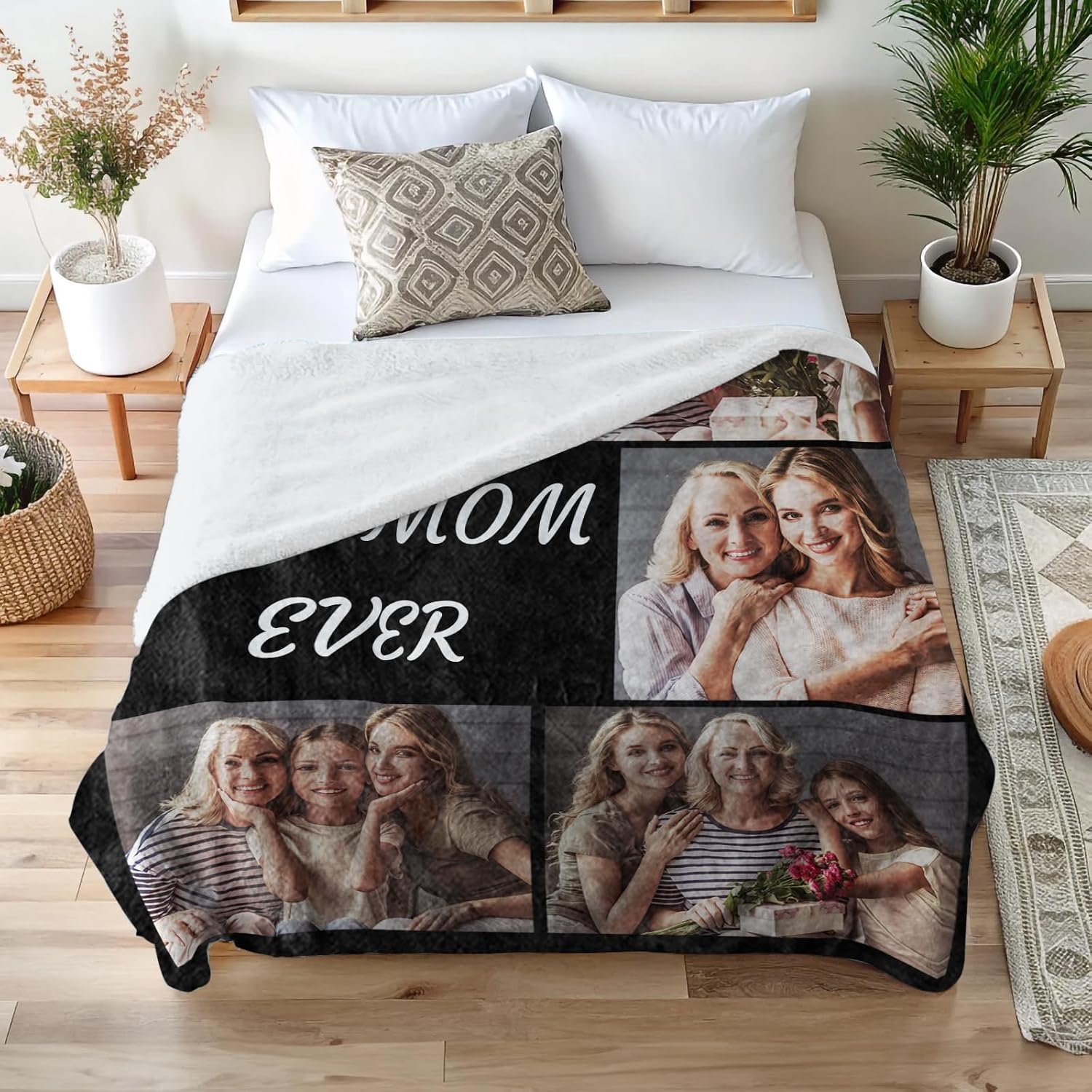 Mothers Day Blanket Gifts for Mom,Custom Blanket with Picture Text Personalized Photo Throw Blanket Customized New Moms Gift from Daughter Son Husband, Birthday Gift for Wife Grandma Grandmother Women