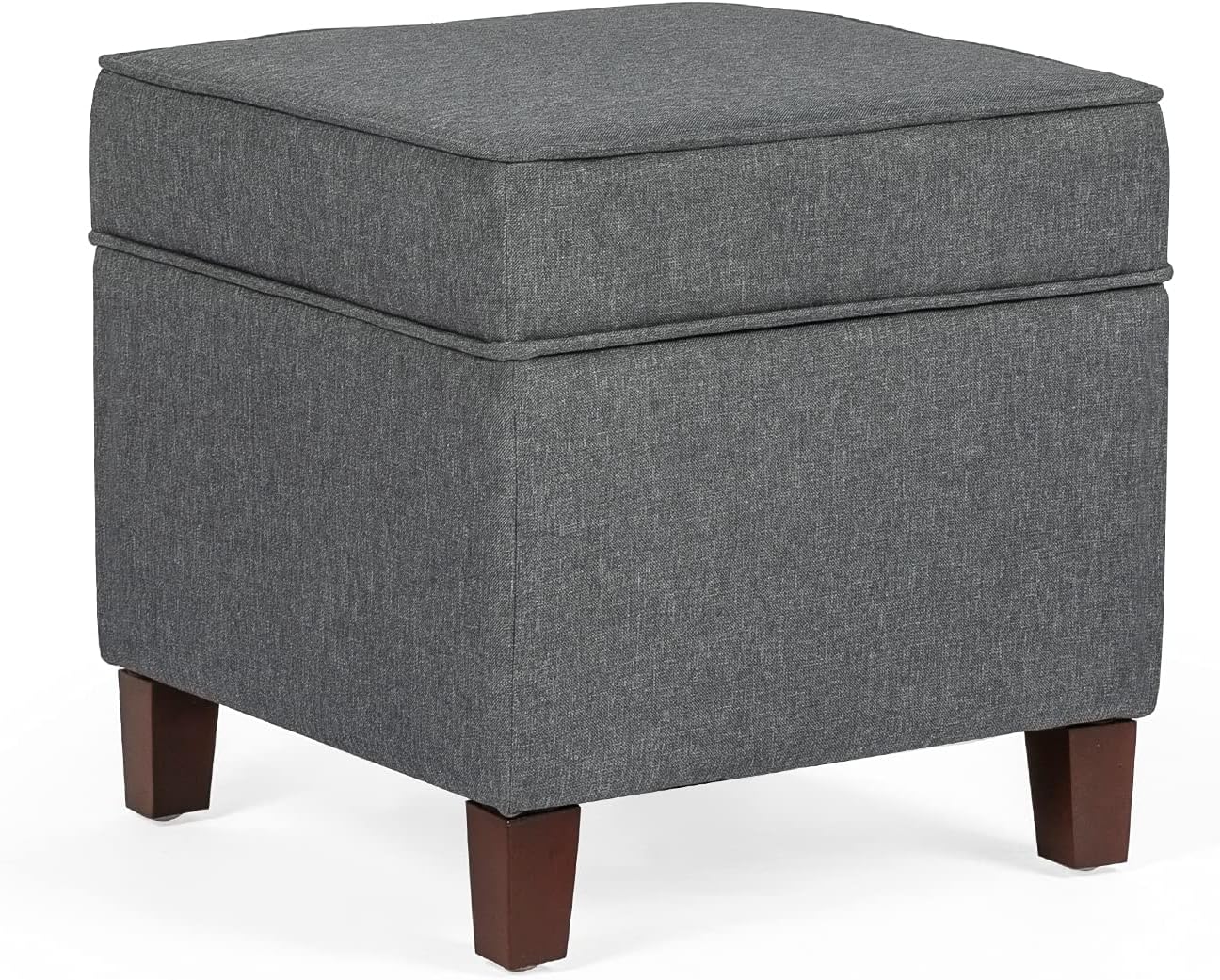 Adeco Storage Ottoman Cube, Small Linen Foot Stool Ottomans with Wood Legs and Hinged Lid, Ottoamn Foot Rest for Living Room, Bedroom, 17.5"x17.5"x17.1", Gray