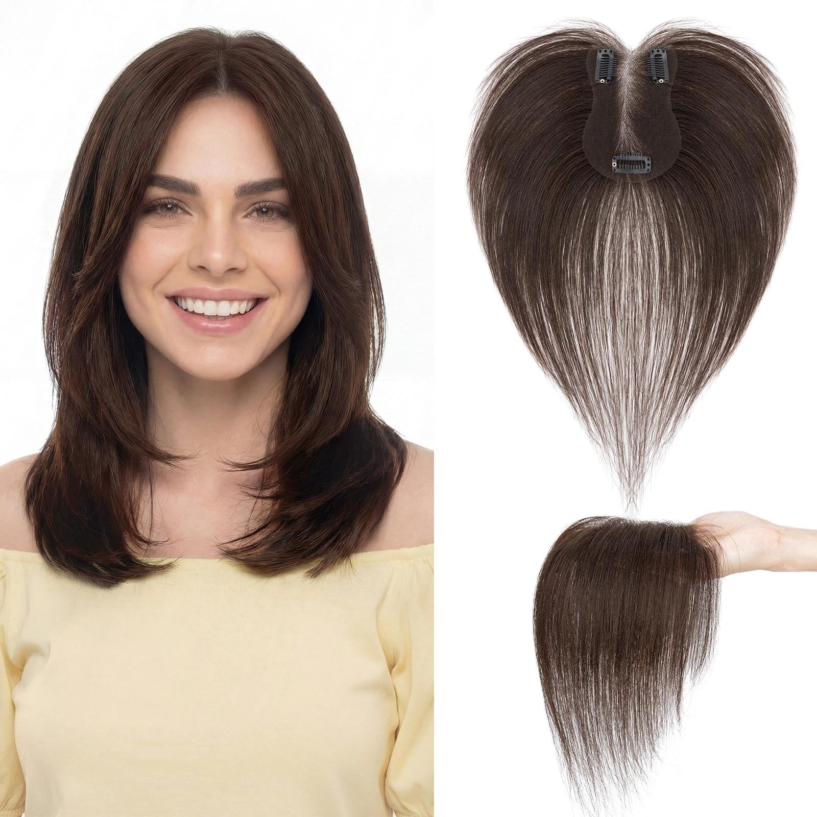 Photo 1 of Charites Hair Topper - Real Human Hair, Dark Brown