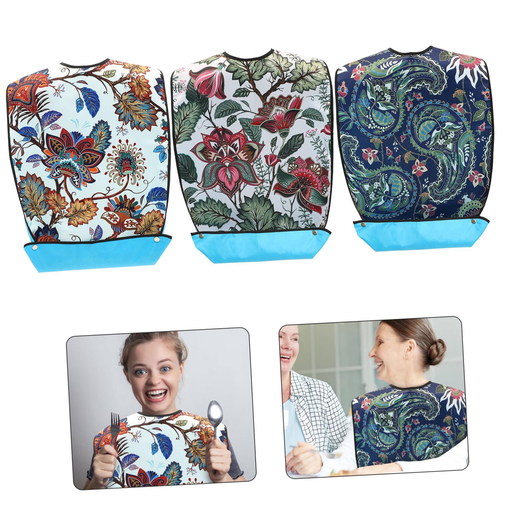 Anneome 3 Stücke Wasserdichte Lätzchen für Erwachsene Beidseitig Bedruckt und Bodenknopf Multifunktionaler Schutz für Kleidung Geeignet für Senioren, Studenten und Erwachsene