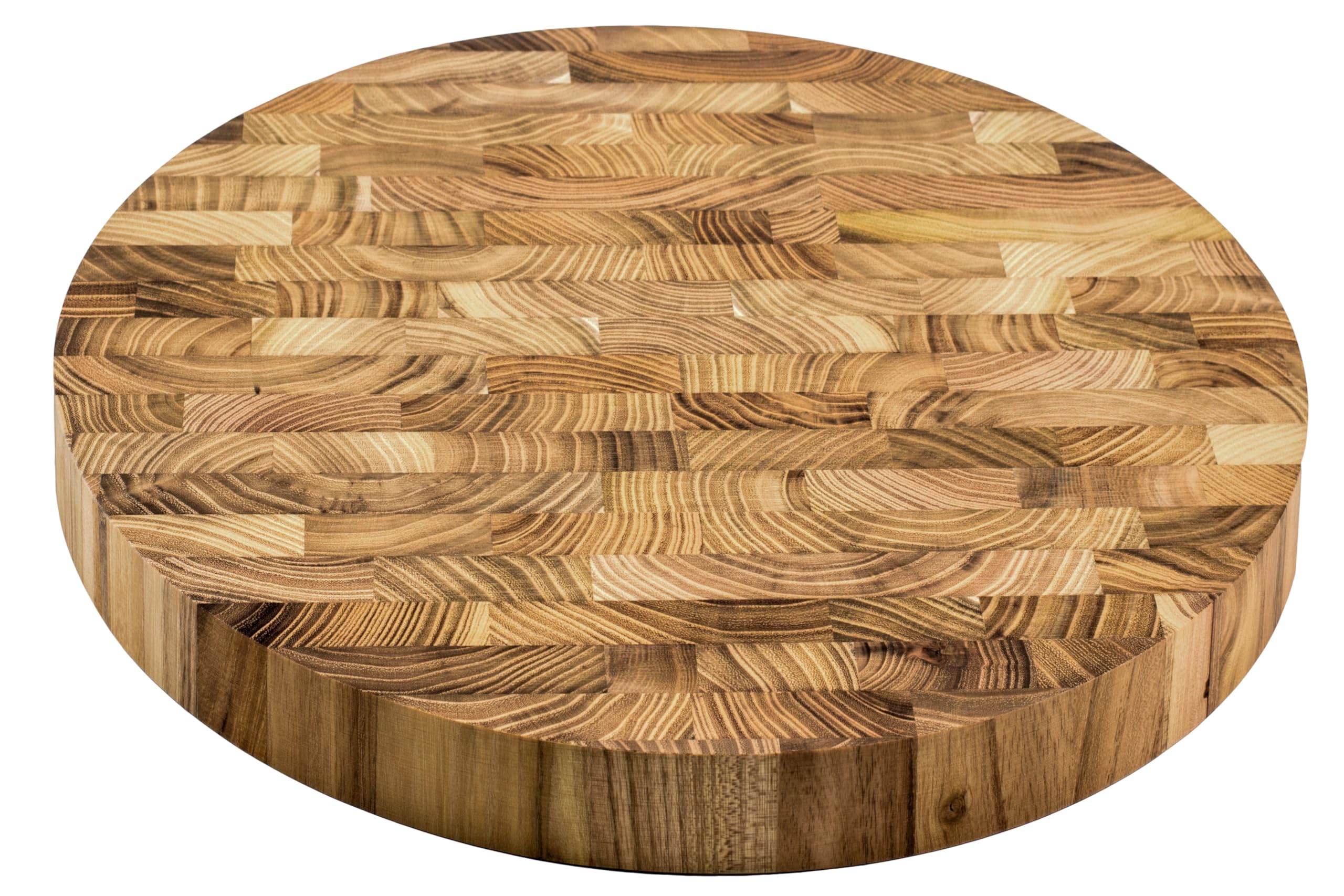 apollo THE HOUSEWARES BRAND Round Teak End Grain Chopping Board, Large 34.5cm, Kitchen Cutting Preparation and Serving, Butchers Chop, Pizza, Charcuterie Board for Fruit and Cheese, Natural Wood