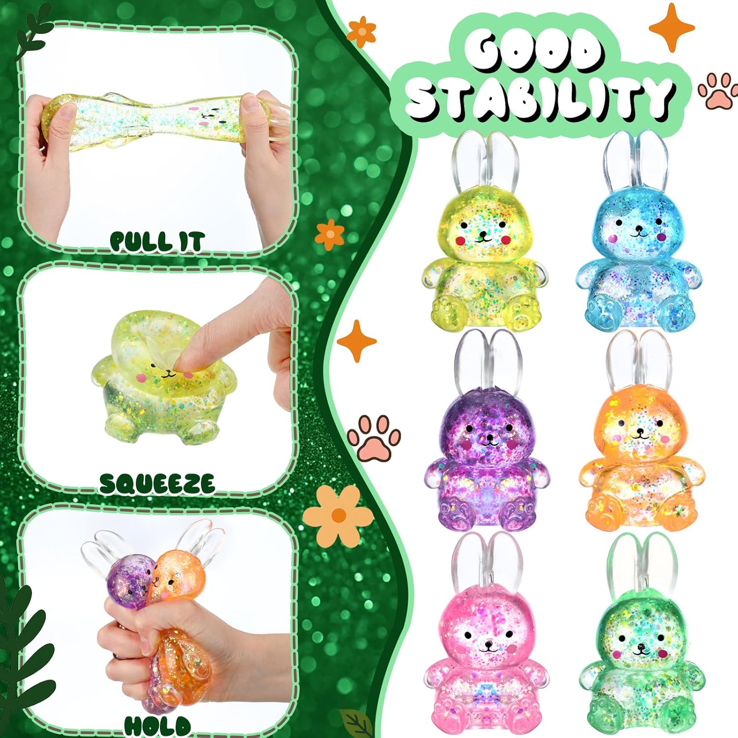 Meooeck 12 Pcs Easter Bunny Mini Squeeze Balls Easter Basket Stuffers, Egg Fillers, Rabbit Stress Balls for Adults Stress Relief Fidget Party Favors Gifts