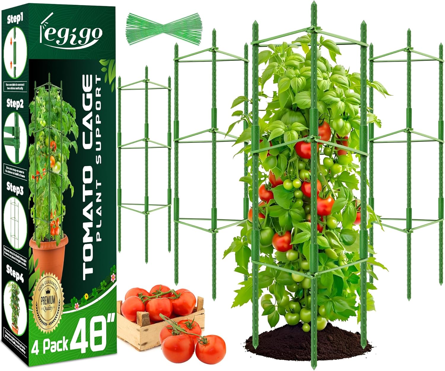 Legigo 6-Pack Tomato Cage for Garden Plant Support- Up to 48inch Garden Stakes Tomato Cage, Tomato Trellis for Potted Plants, Tomato Cages Plant Stakes for Climbing Vegetables Plants Flowers