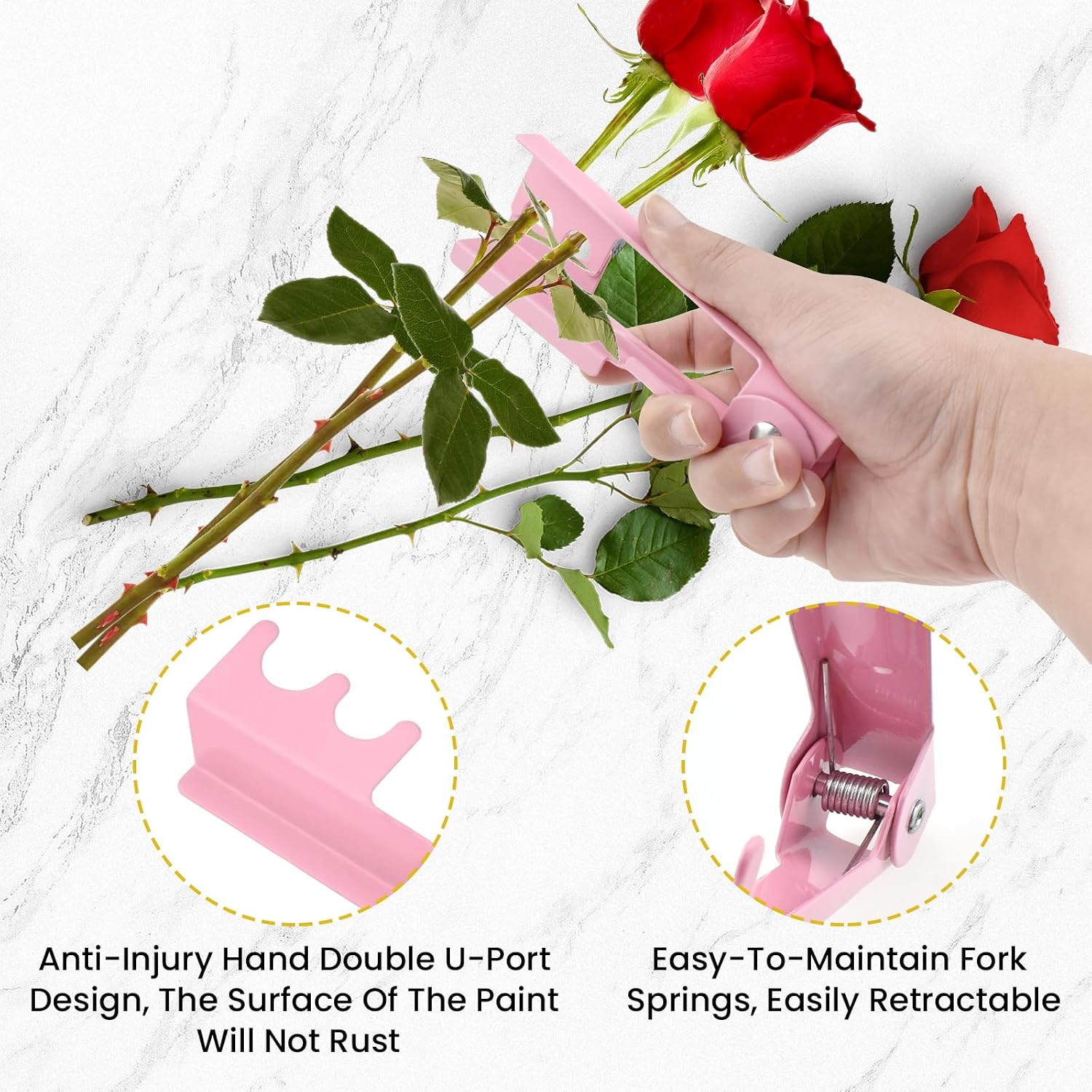 Rose Stem Leaf Thorn Stripper Pink Soft Glue and Steel Thorn Stripping image 5